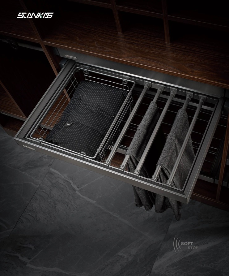 GLIDING PANTS RACK WITH WIRE DRAWER